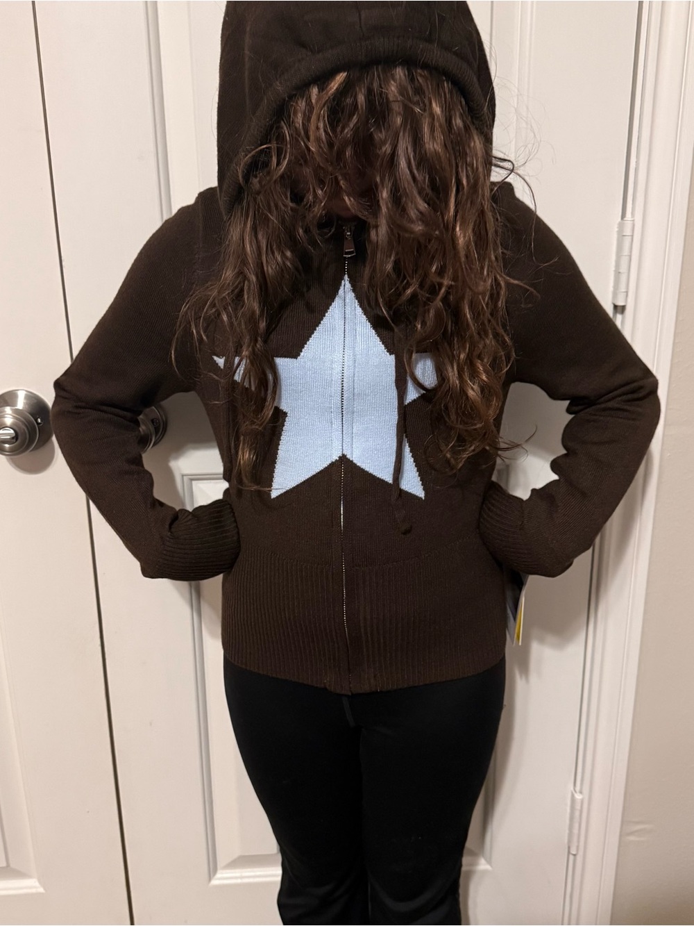 Forever 21 Brown Hoodie Cardigan with Light Blue Star